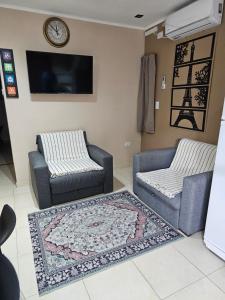 a living room with two chairs and a rug at Hermoso Dpto Temporario VaSan con cochera in Corrientes