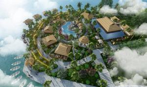 una vista aerea di un resort sull'acqua di Mạ Homestay riverside a Thanh Hóa