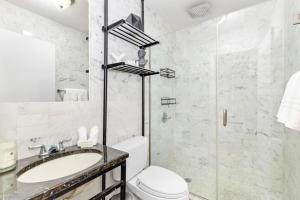 La salle de bains est pourvue de toilettes, d'un lavabo et d'une douche. dans l'établissement Luxurious 3 Bedroom Apartment, à New York