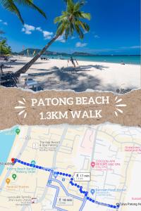 a map of a beach with a palm tree at Talya Patong Hotel in Patong Beach