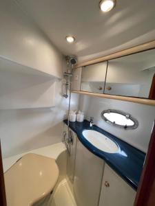 a bathroom with a sink and a toilet at Motor Boat Accommodation in Torquay