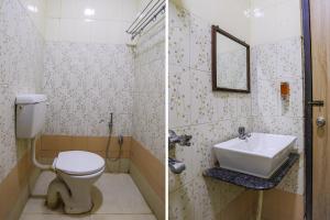 two pictures of a bathroom with a toilet and a sink at FabHotel All Near in Raipur