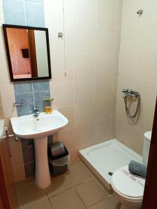 コモティニにあるVosporos Hotelのバスルーム(洗面台、トイレ、バスタブ付)