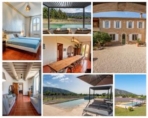 a collage of photos with a house and a pool at Mas Côté Cour in Maubec
