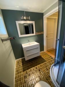 リューカンにあるSentralt hus i Rjukanのバスルーム(洗面台、鏡付)