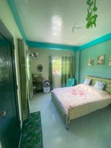 a bedroom with a bed in a room with blue walls at The Green House in Sorsogon