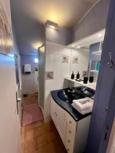 La salle de bains est pourvue d'un lavabo et d'un miroir. dans l'établissement à St Rémy Petite maison au coeur du village, à Saint-Rémy-de-Provence