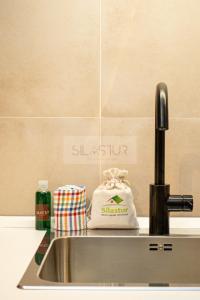 a sink with a towel sitting on top of it at Sella Apartamento in Gijón +24 photos