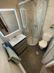 a bathroom with a shower and a toilet and a sink at Las Caletillas vacations, 20 meters from the beach in Santa Cruz de Tenerife