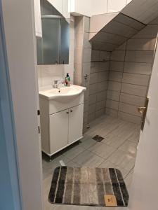 a bathroom with a sink and a mirror at Nas San lower apartment in Vrdnik