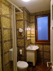 a bathroom with a toilet and a sink and a shower at Silver in Hunedoara +41 photos
