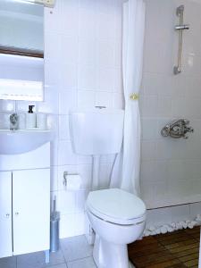 a white bathroom with a toilet and a sink at Jacque's Boutique Suite in Thessaloniki