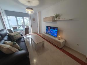 a living room with a couch and a flat screen tv at Mirasol in Viveiro