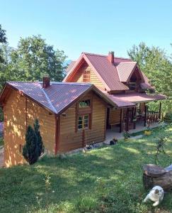 a house with a metal roof on top of a yard at Estate Vukadinovic in Mojkovac