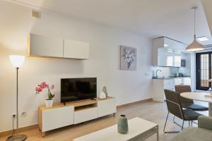 a living room with a television and a kitchen at Solaga - Nueva 22 in Nerja