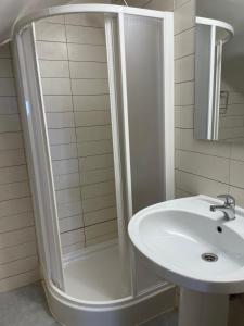a bathroom with a shower and a sink at Apartamento en Covas in Ferrol