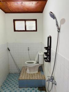 a bathroom with a toilet and a shower at Elsina guest house in Tuk Tuk