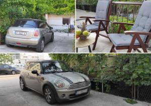dwa zdjęcia samochodu i stołu i krzesła w obiekcie Split City App - Private Parking & Terrace w Splicie