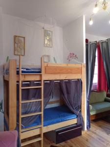 a bedroom with a bunk bed in a room at Le couvent des Capucines - Dortoir vélo Via Rhona - Les petites Féés in Saint-Vallier