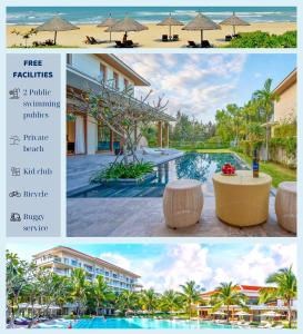 uma colagem de duas fotografias de um resort em Memories Holiday beach villa Da Nang em Da Nang