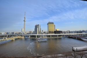 a view of a river with a bridge and a city at Dormy Inn EXPRESS Asakusa in Tokyo