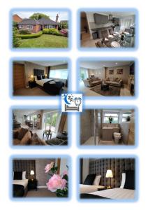 een collage van negen foto's van een woonkamer bij Twilight House - sleeps 7, driveway, gardens in Crewe