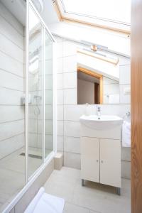 a bathroom with a sink and a shower at Vinatus Pince in Villány