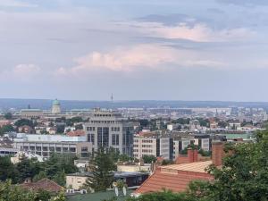 - une vue sur une ville avec des bâtiments et des arbres dans l'établissement 45m2 Buda hillside with panorama & free parking!, à Budapest