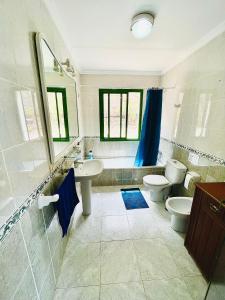 y baño con lavabo, aseo y espejo. en apartamento en alquiler, en Santa María de Guía de Gran Canaria