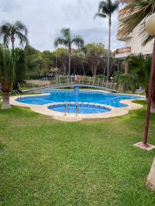 uma grande piscina num parque com palmeiras em Rioja Salinas IV Solo Familias Serviplaya em Playa de Gandia
