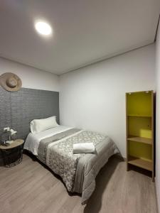 ビトリア・ガステイスにあるApartamento Kalea corazón urbanoのベッドルーム1室(ベッド1台付)、緑のキャビネットが備わります。