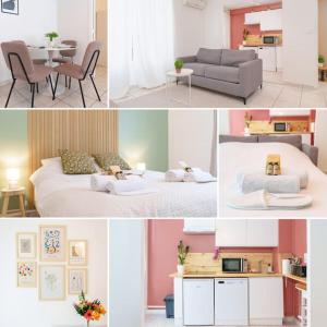 een collage van foto's van een woonkamer en een slaapkamer bij Le Gabin By ApiRent #Centre-ville #Climatisation #Wifi in Cannes +49 foto's