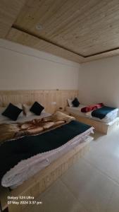 巴卓伊納特的住宿－Hotel Geeta Inn，一间卧室,配有两张床