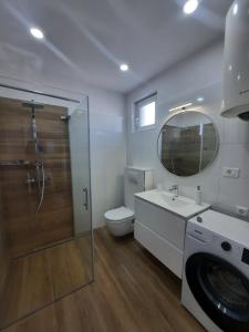 a bathroom with a toilet and a sink and a shower at Apartmani Gabrijel in Novi Vinodolski