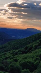 vistas a un campo verde con una montaña a lo lejos en Allotjaments rurals Can Punti, en Vallfogona de Ripollès