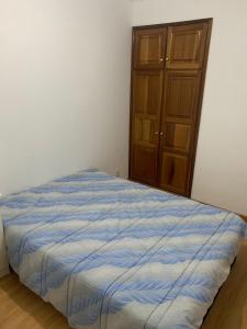 1 dormitorio con 1 cama y armario de madera en Edifício paraíso, en Bragança