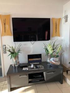 TV a/nebo společenská místnost v ubytování Ferienhaus direkt am See