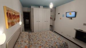 1 dormitorio pequeño con 1 cama y TV en Guesthouse Serena, en Stresa