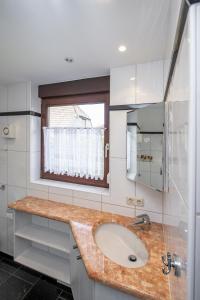 baño con lavabo y ventana en Luxe 4p huis met SAUNA bij Grevelingenmeer!, en Herkingen