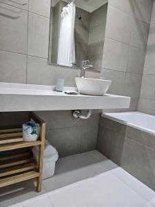 布宜諾斯艾利斯的住宿－RM&Asociados，浴室配有盥洗盆、卫生间和浴缸。