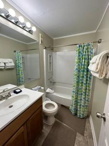 bagno con lavandino, servizi igienici e specchio di Snowshoe WV 1 bedroom condo, next to lift, with hot tubs, free parking a Snowshoe