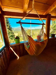 a hammock hanging in a room with a view at Mountain story apartment in Žabljak