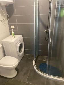 La salle de bains est pourvue d'une douche et de toilettes. dans l'établissement Dardania 2 Kastrati, à Prizren