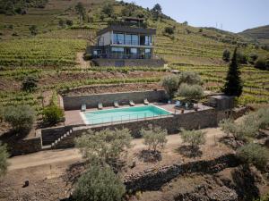 una casa en una colina con una piscina frente a ella en Feel Discovery Alvim's Douro en Folgosa