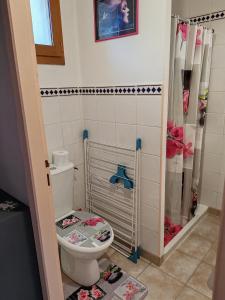 a bathroom with a toilet and a shower at STUDIO meublé indépendant chez l'habitant in Uchaux