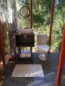 łazienka z umywalką i toaletą w obiekcie Casa de Vidro com cachoeira w mieście Itatiba