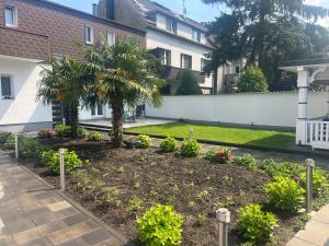 un jardín frente a una casa con una palmera en Apartment 1 in Duisburg-Mitte, Altstadt, en Duisburg