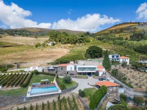 een luchtzicht op een villa met een zwembad en een wijngaard bij Feel Discovery Douro LAS House in Peso da Régua