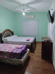 a room with two beds and a tv in it at yusulpayki in Termas de Río Hondo