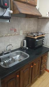 a kitchen counter with a sink and a microwave at Departamentos Avenida San Martin in Mendoza